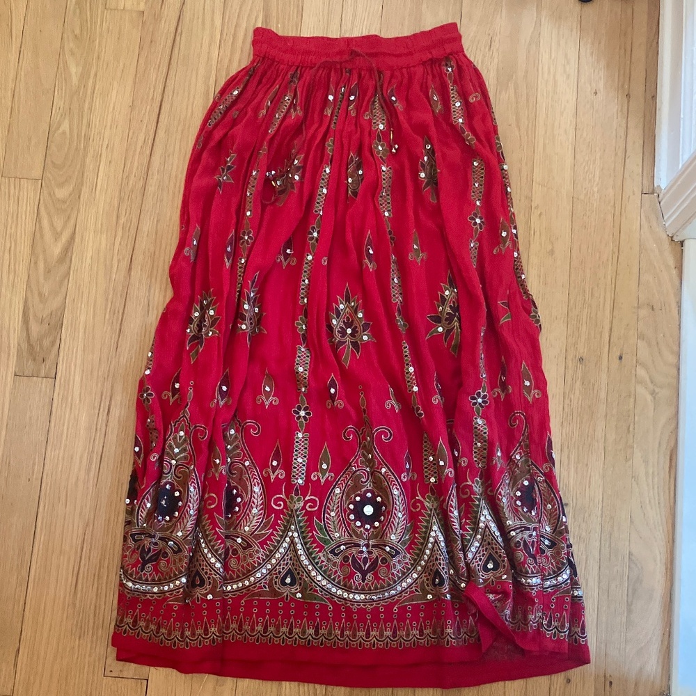 O/S Red patterned maxi skirt